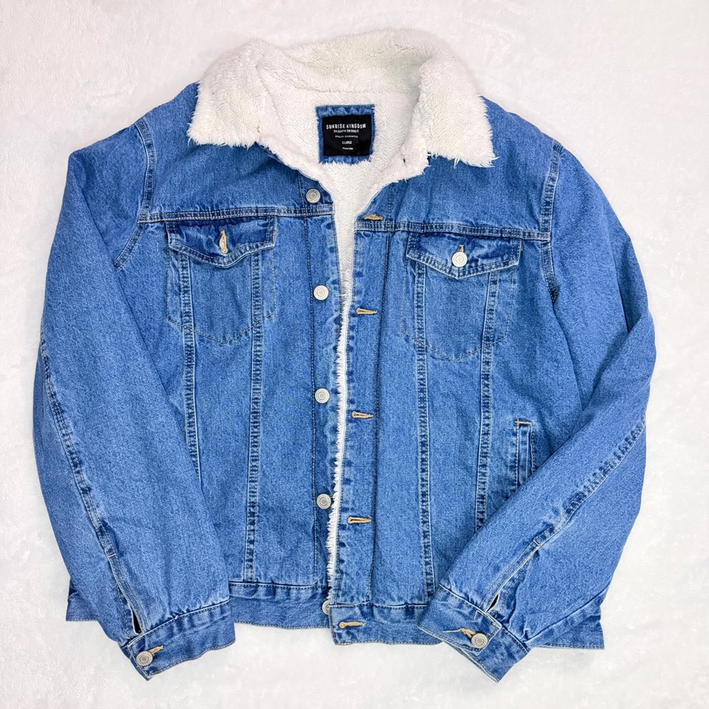 Sunrise Kingdom Sherpa-Lined Denim Trucker Jacket - Size XL